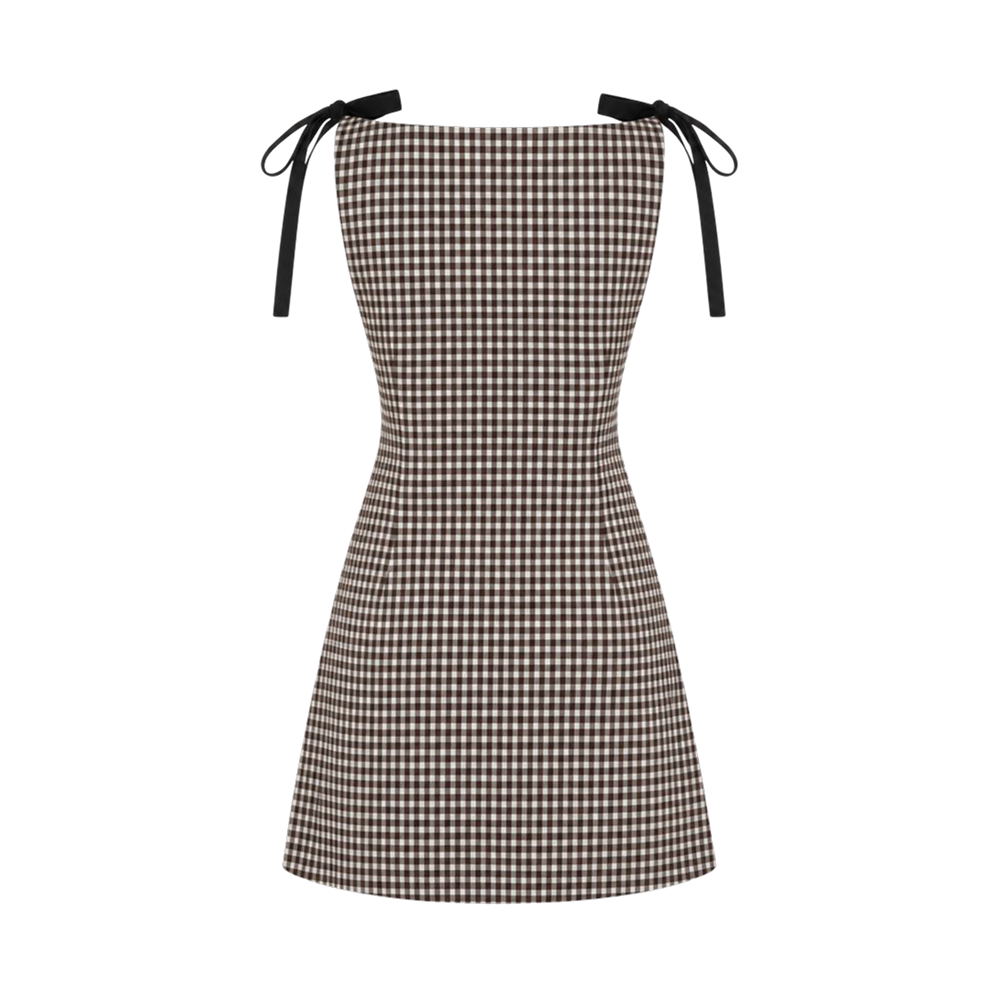 Valeria Gingham Tie Strap Mini Dress - Brown