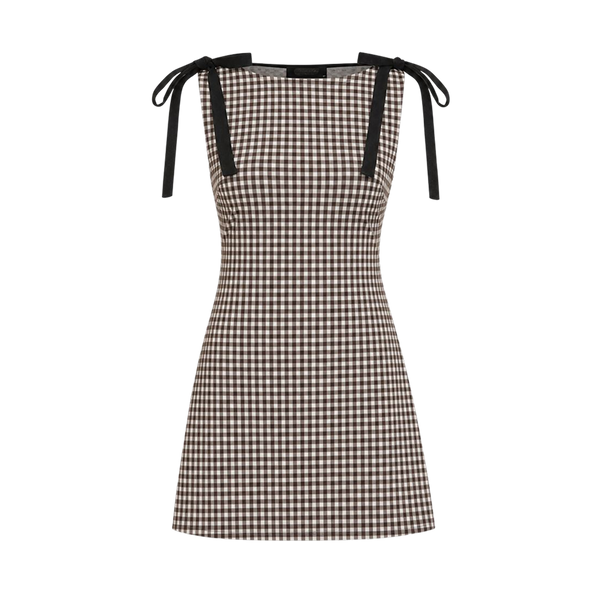 Valeria Gingham Tie Strap Mini Dress - Brown