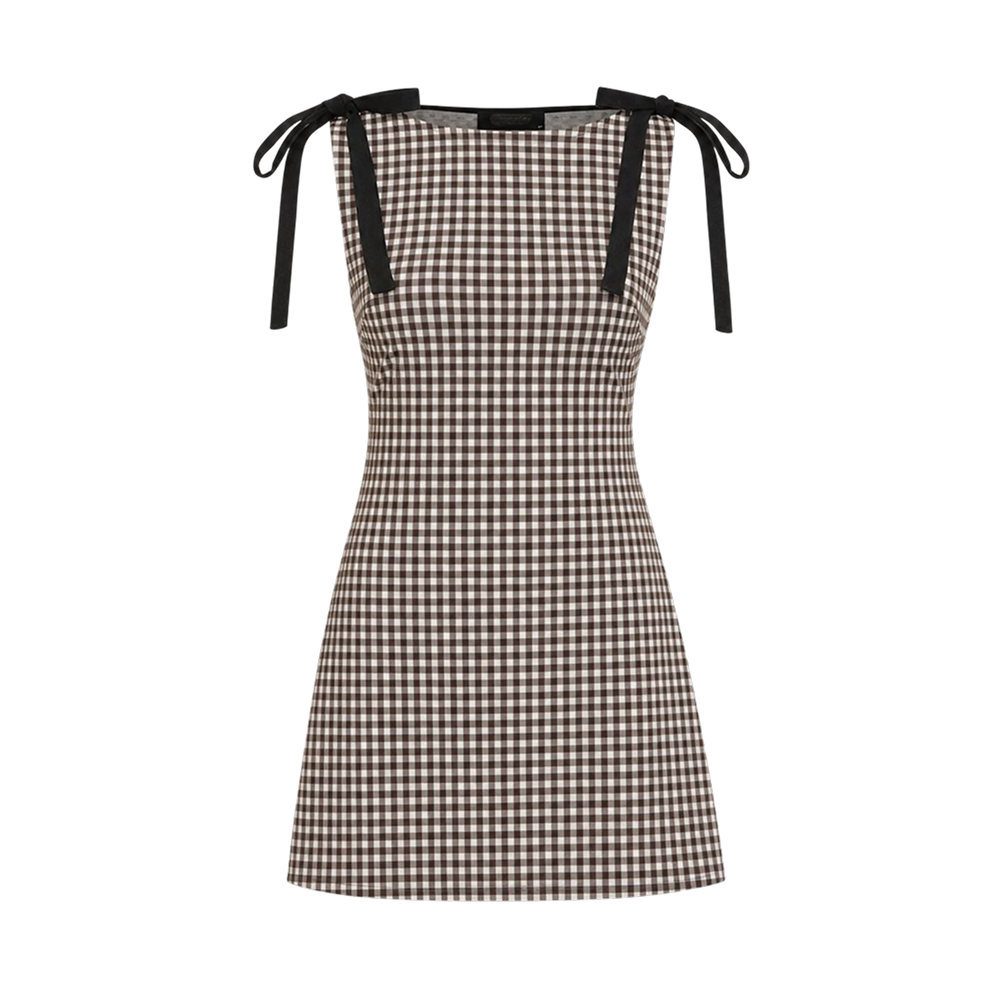 Valeria Gingham Tie Strap Mini Dress - Brown