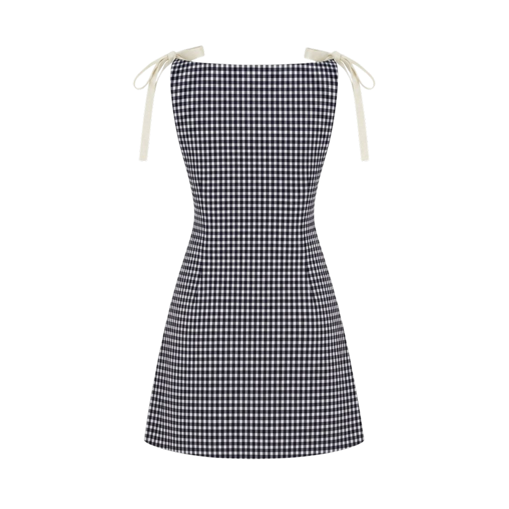 Valeria Gingham Tie Strap Mini Dress - Navy Blue
