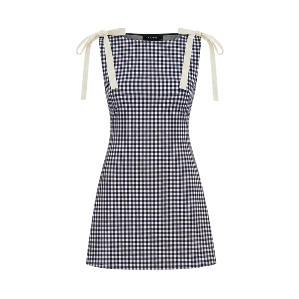 Valeria Gingham Tie Strap Mini Dress - Navy Blue