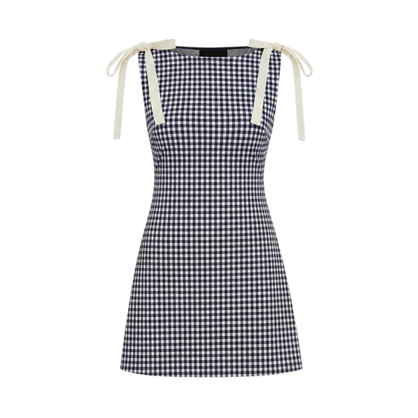 Valeria Gingham Tie Strap Mini Dress - Navy Blue