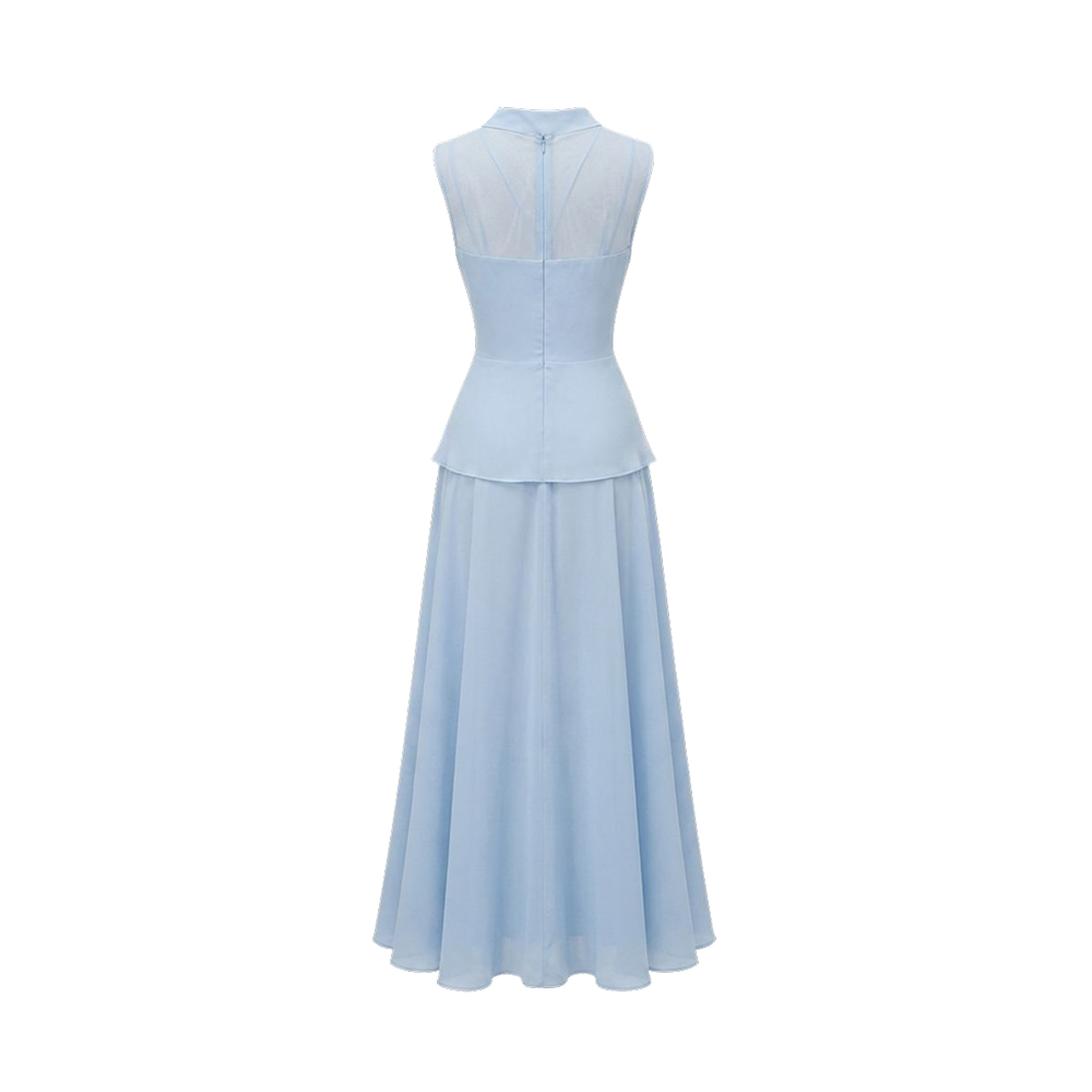 Valeria High Neck Flare Maxi Dress - Ice Blue