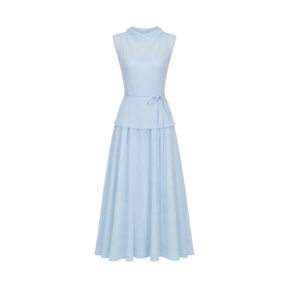 Valeria High Neck Flare Maxi Dress - Ice Blue