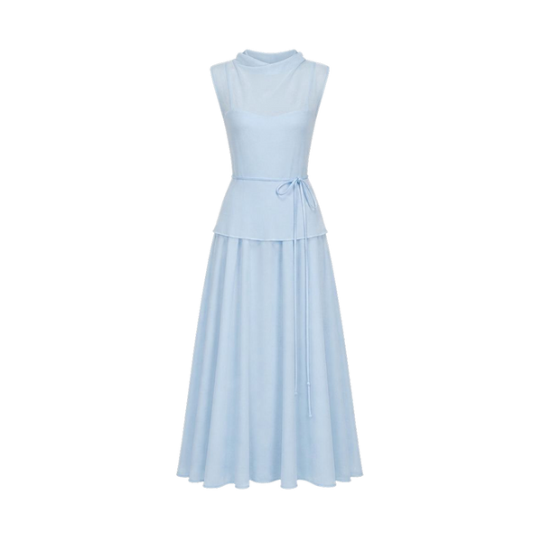 Valeria High Neck Flare Maxi Dress - Ice Blue