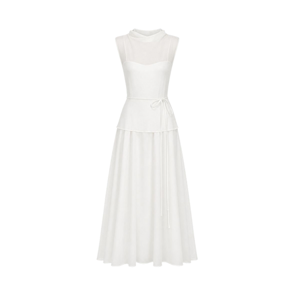 Valeria High Neck Flare Maxi Dress - White