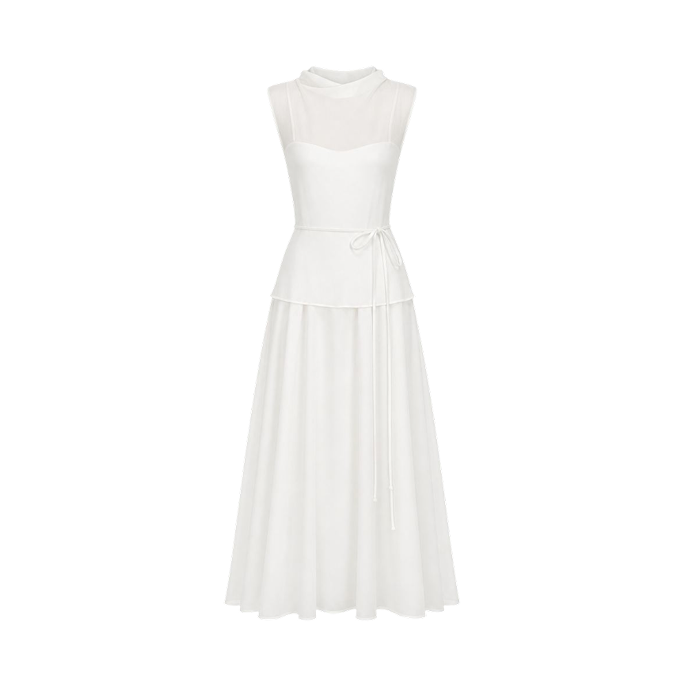 Valeria High Neck Flare Maxi Dress - White