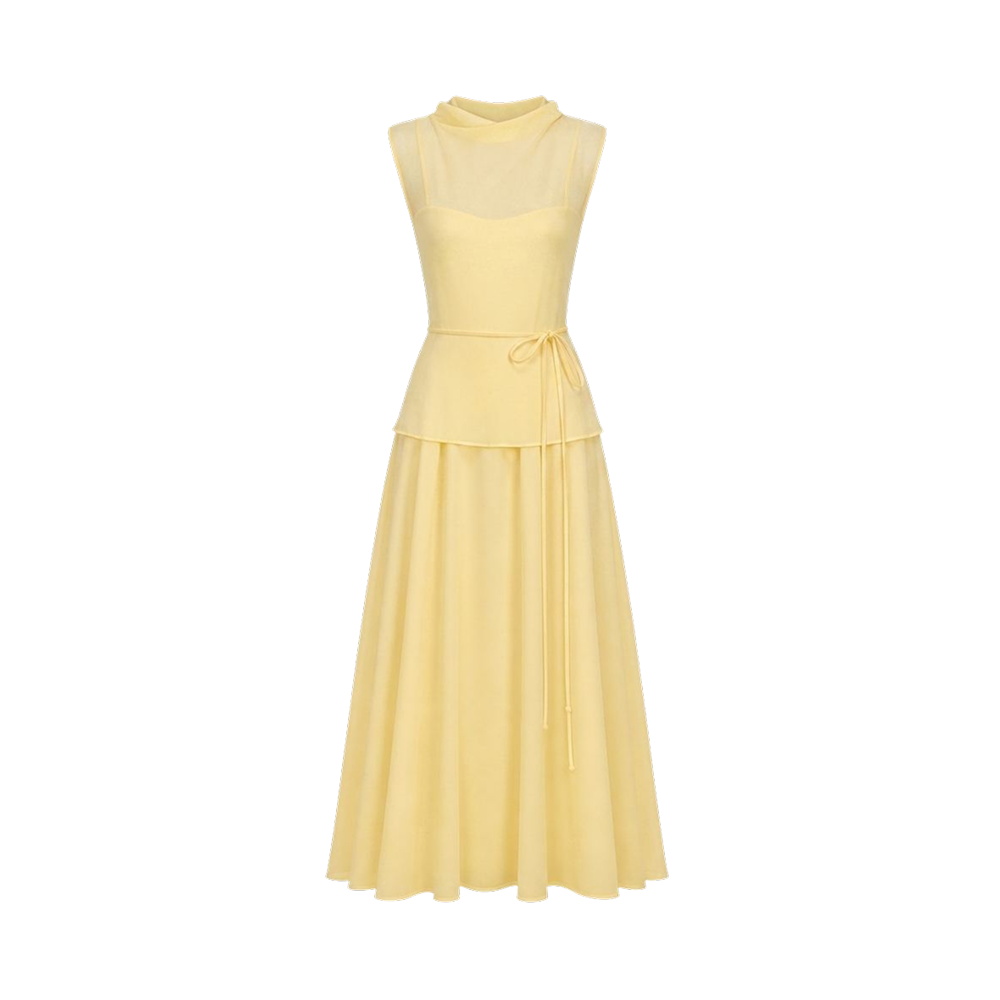 Valeria High Neck Flare Maxi Dress - Yellow