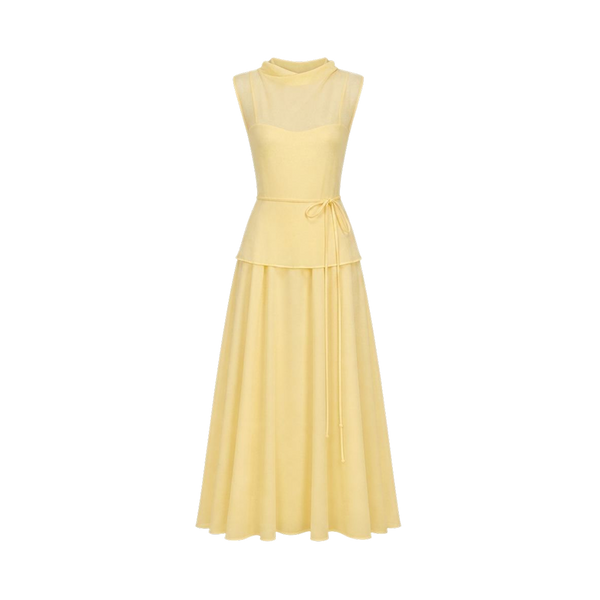 Valeria High Neck Flare Maxi Dress - Yellow