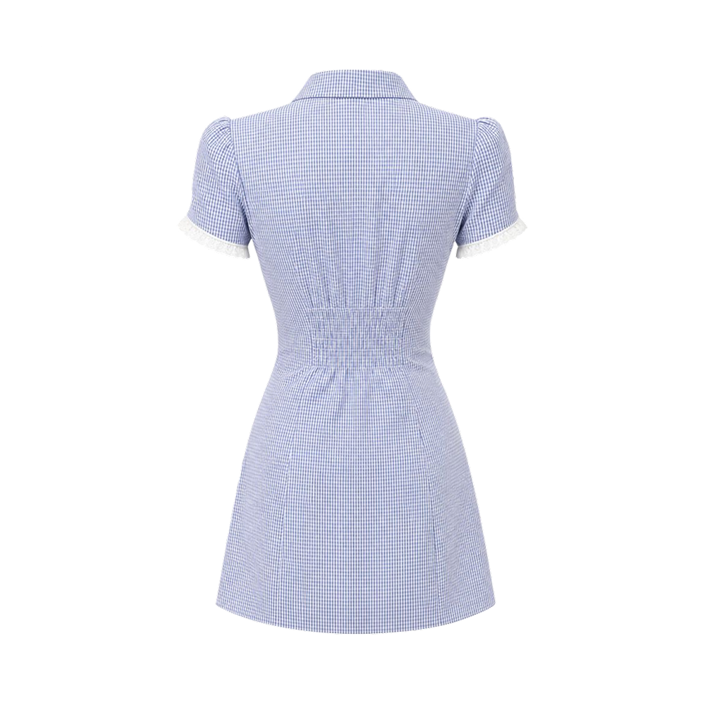 Valeria Lace Trim Shirt Mini Dress - Light Blue