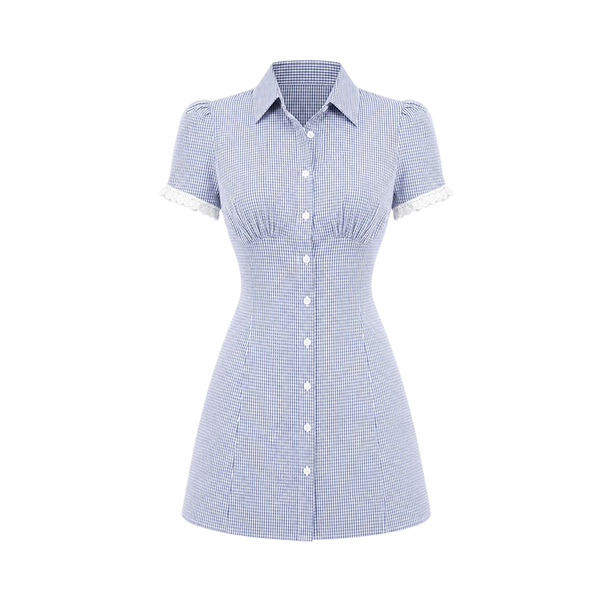 Valeria Lace Trim Shirt Mini Dress - Light Blue