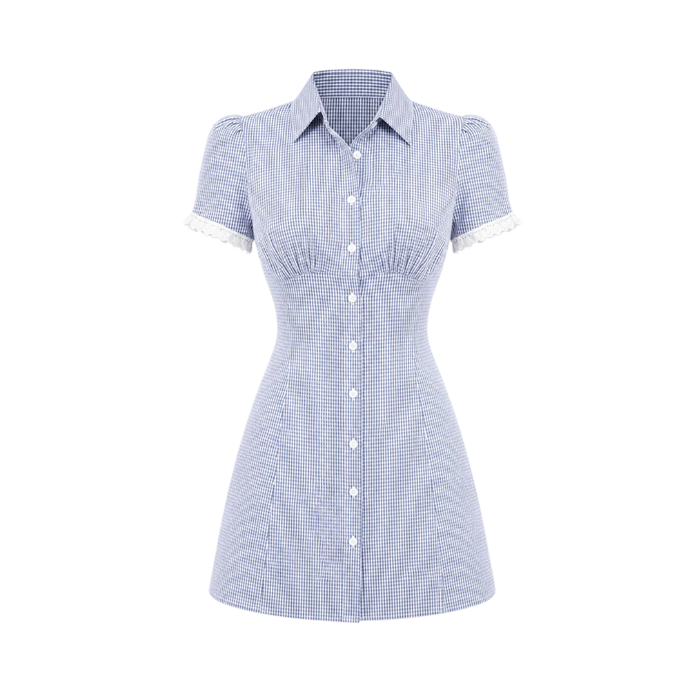Valeria Lace Trim Shirt Mini Dress - Light Blue