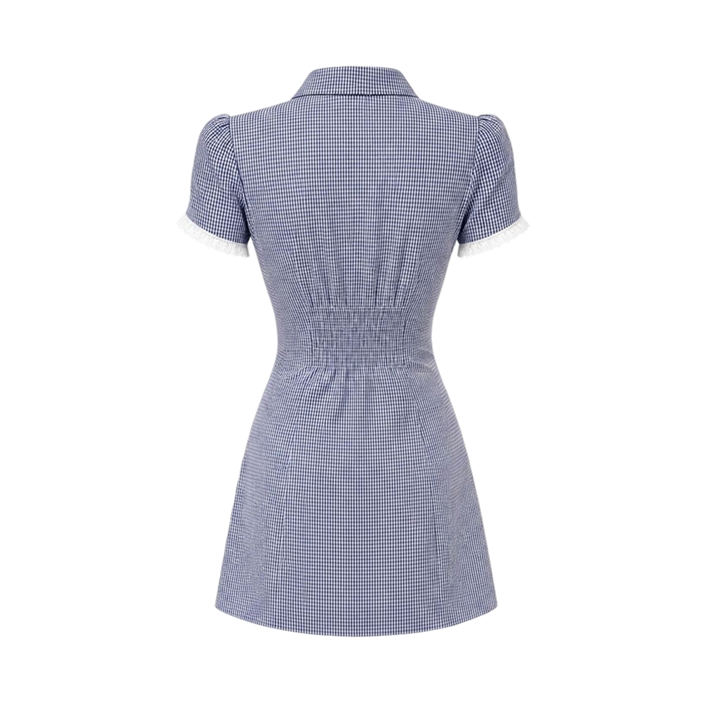 Valeria Lace Trim Shirt Mini Dress - Navy Blue
