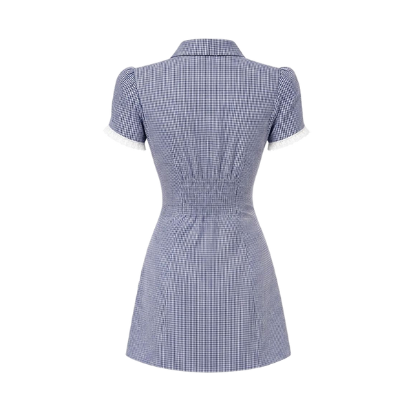 Valeria Lace Trim Shirt Mini Dress - Navy Blue