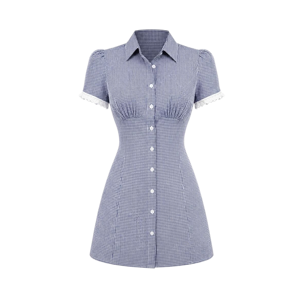 Valeria Lace Trim Shirt Mini Dress - Navy Blue