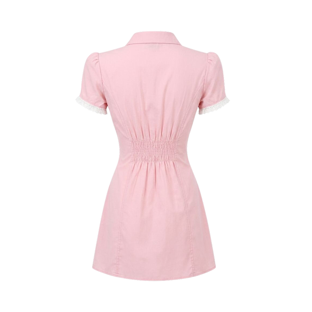 Valeria Lace Trim Shirt Mini Dress - Pink
