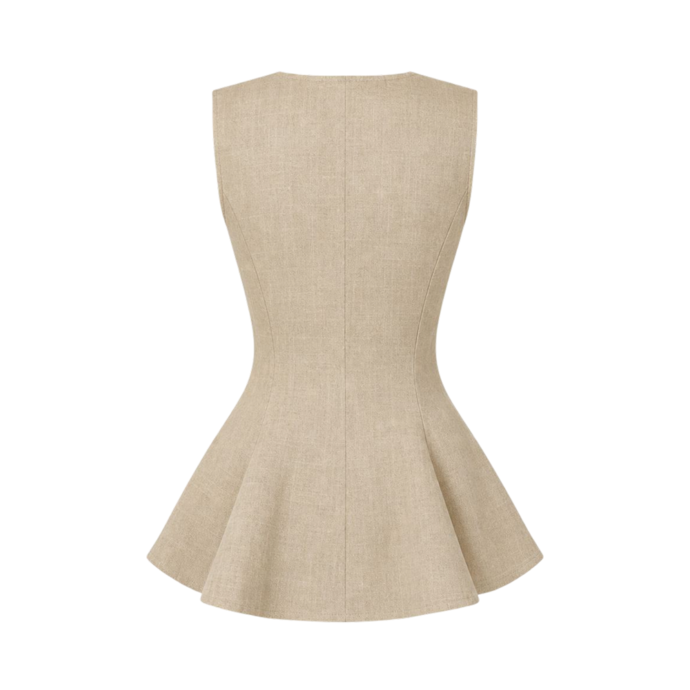 Valeria Linen Peplum Top - Warm Oat