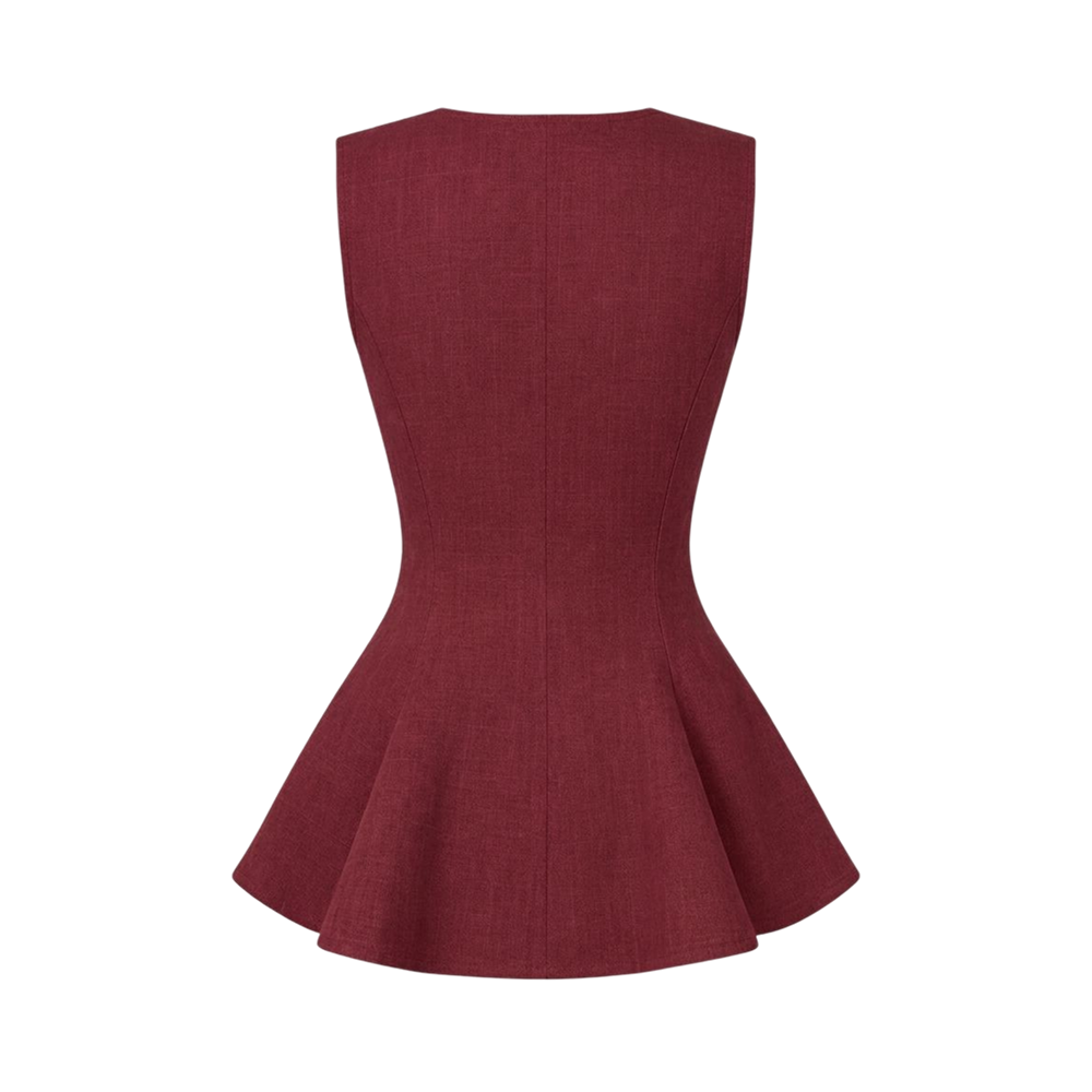 Valeria Linen Peplum Top - Deep Wine