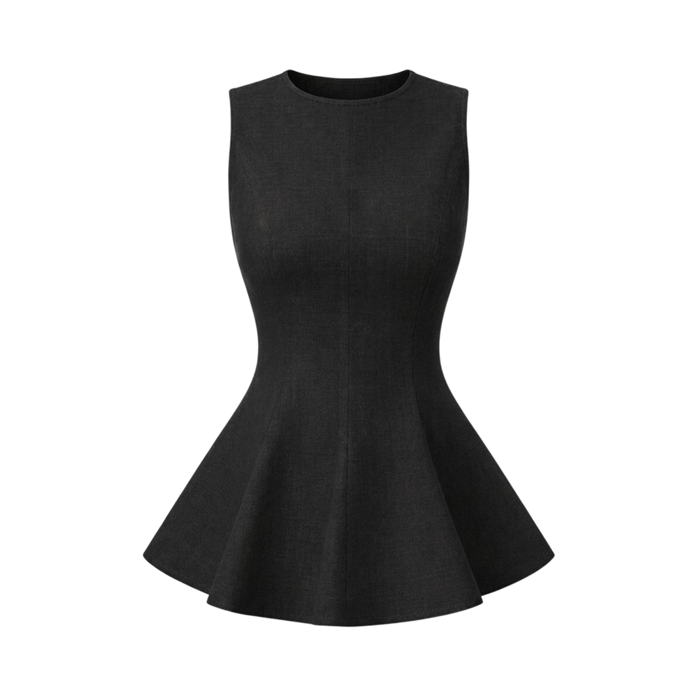 Valeria Linen Peplum Top - Black