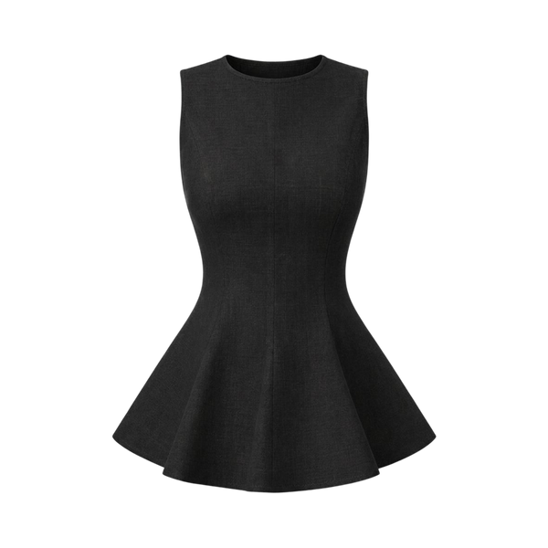 Valeria Linen Peplum Top - Black