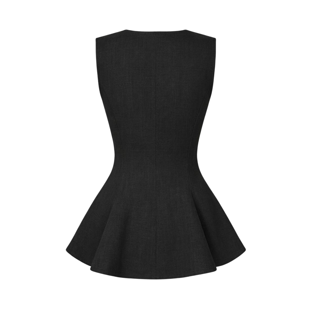 Valeria Linen Peplum Top - Black
