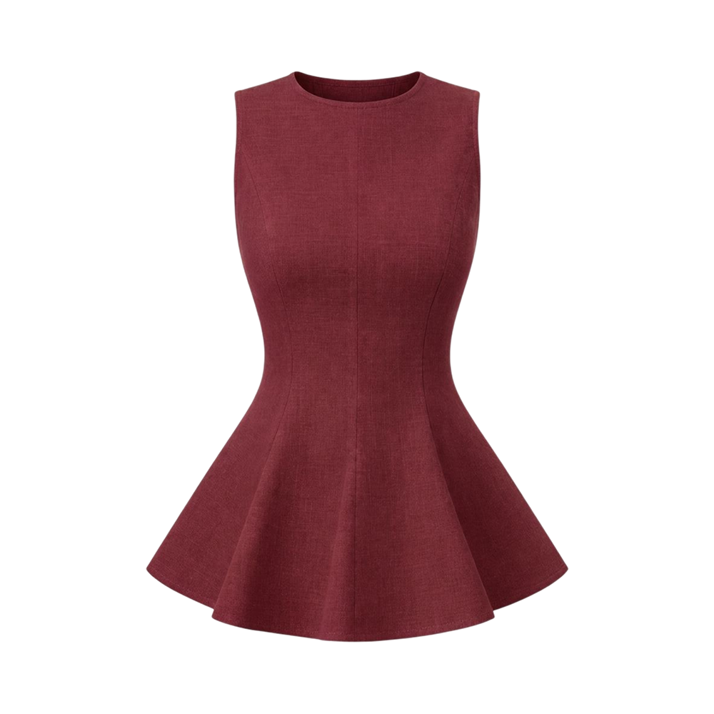 Valeria Linen Peplum Top - Deep Wine