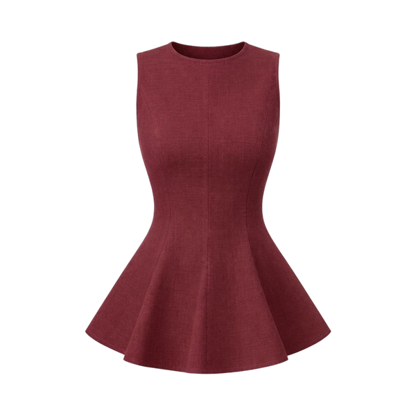 Valeria Linen Peplum Top - Deep Wine