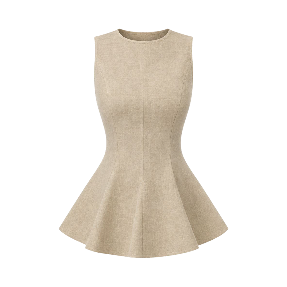 Valeria Linen Peplum Top - Warm Oat