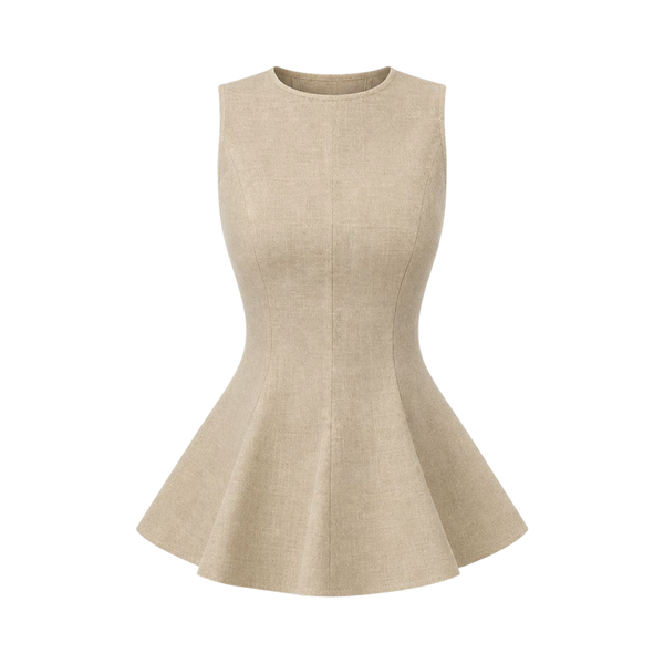Valeria Linen Peplum Top - Warm Oat