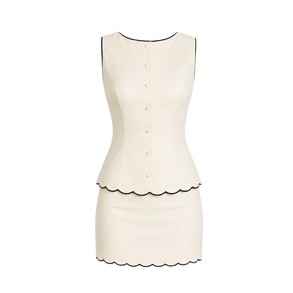 Valeria Noiré Scallop Tailored Set - Ivory
