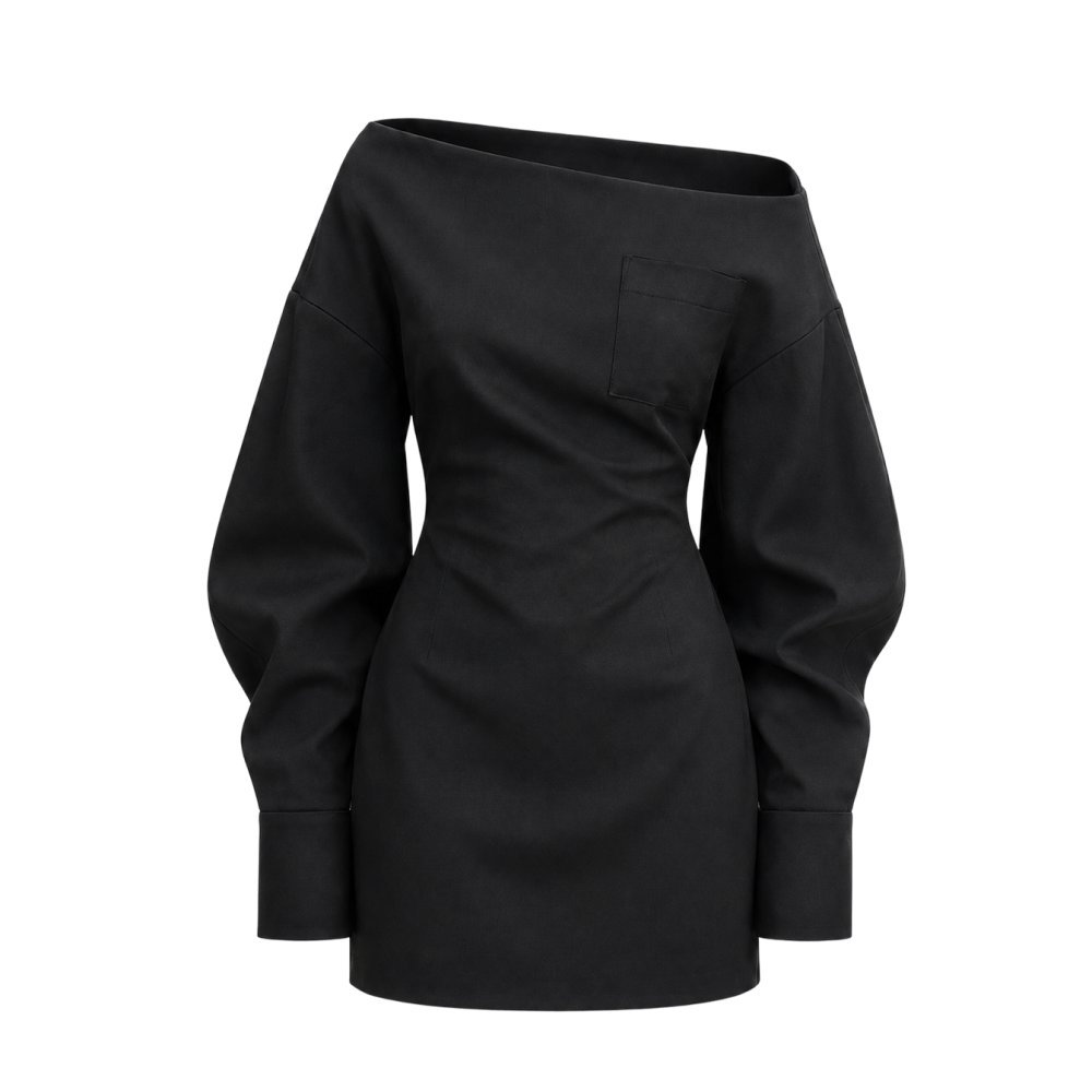Valeria Off-Shoulder Tailored Mini Dress - Black