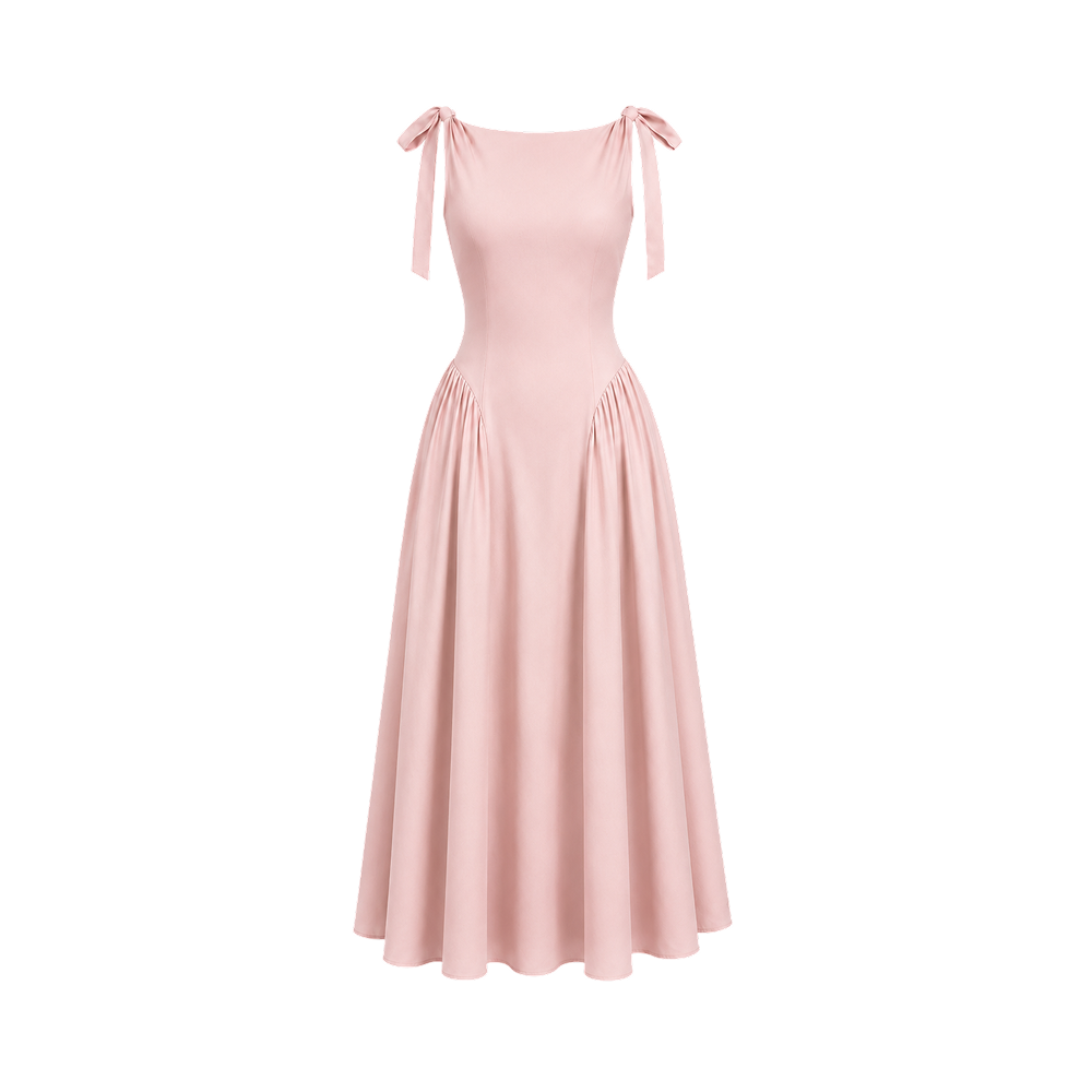 Valeria Bow Shoulder Maxi Dress - Blush Pink