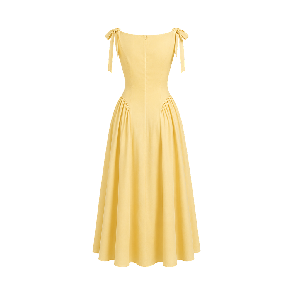 Valeria Bow Shoulder Maxi Dress - Butter Yellow