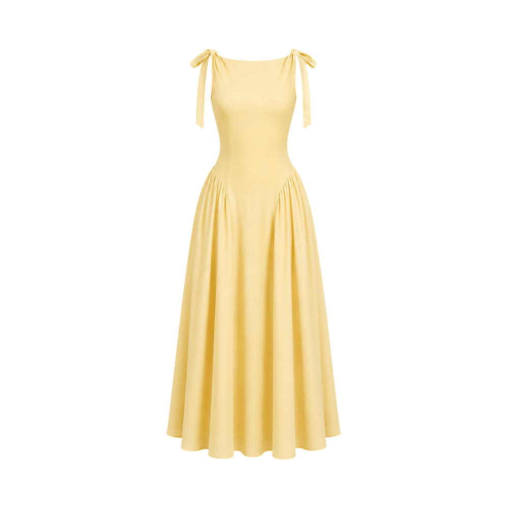 Valeria Bow Shoulder Maxi Dress - Butter Yellow