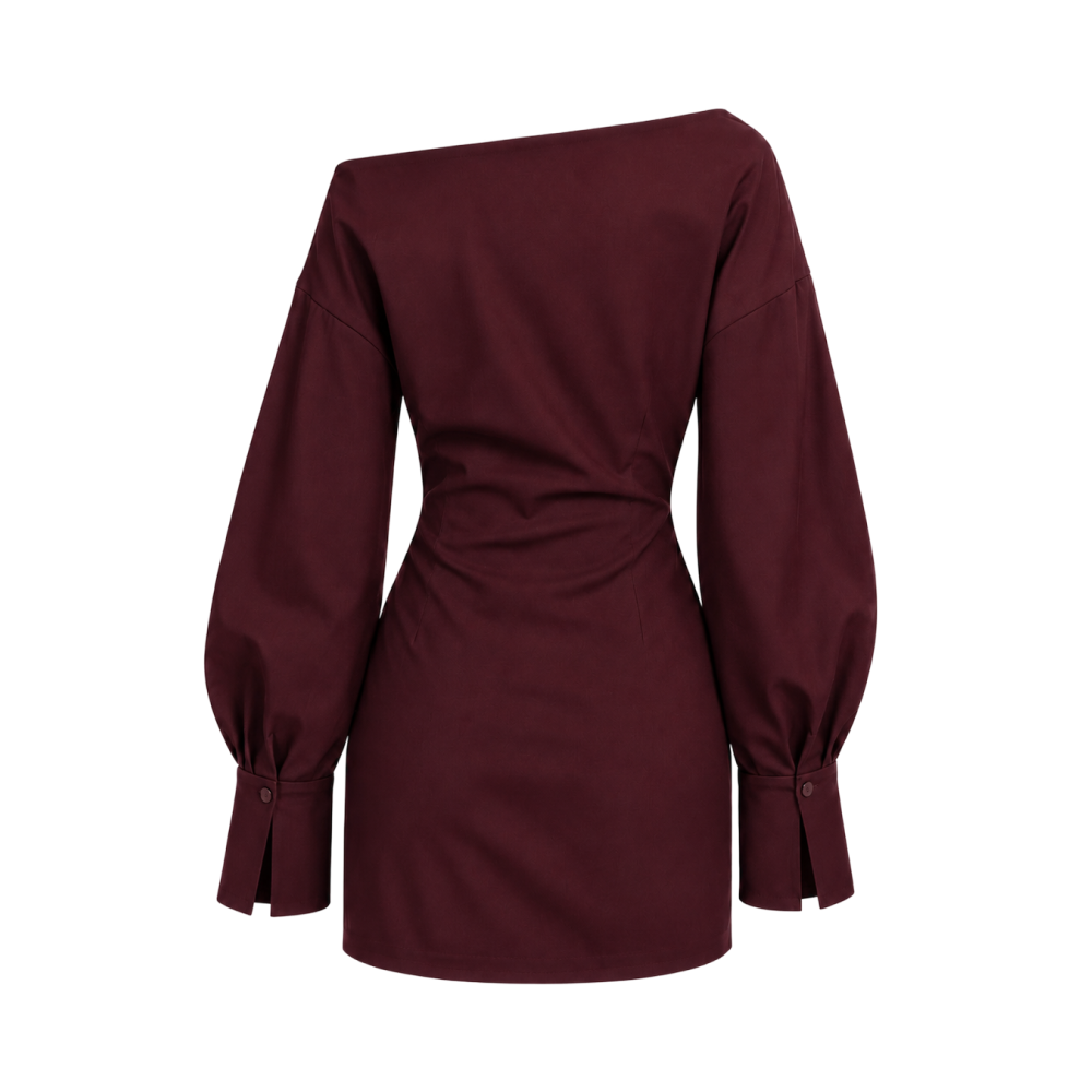 Valeria Off-Shoulder Tailored Mini Dress - Deep Wine