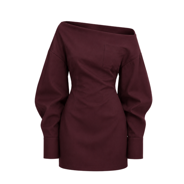 Valeria Off-Shoulder Tailored Mini Dress - Deep Wine