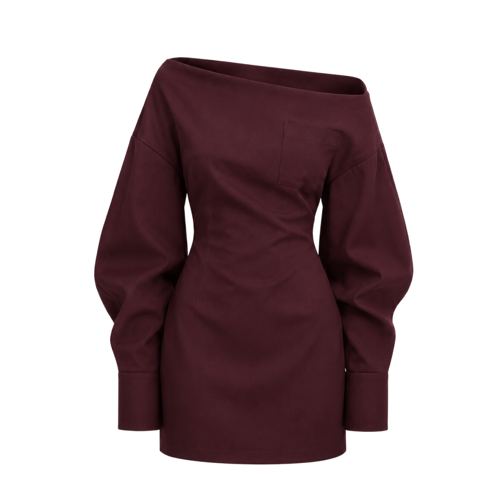 Valeria Off-Shoulder Tailored Mini Dress - Deep Wine