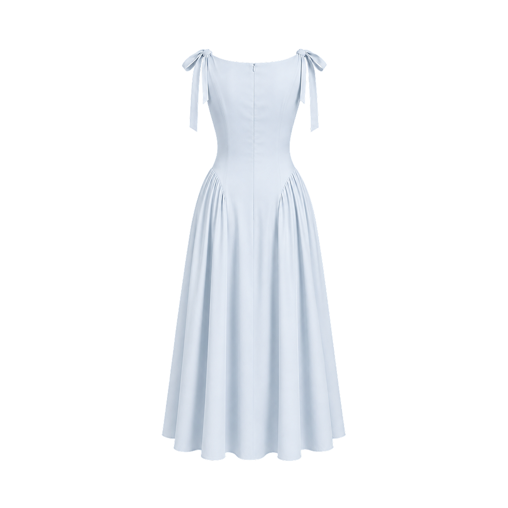 Valeria Bow Shoulder Maxi Dress - Ice Blue