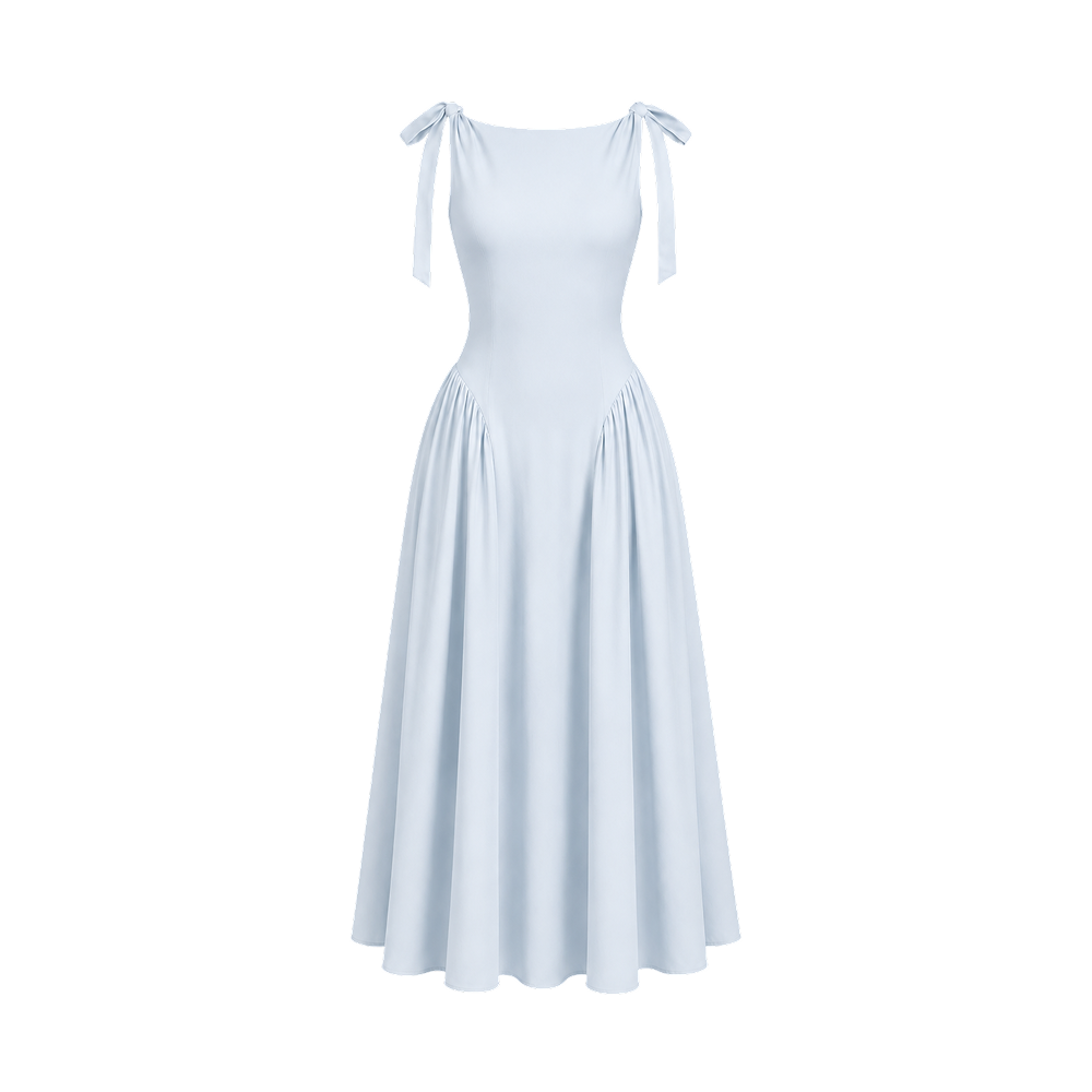 Valeria Bow Shoulder Maxi Dress - Ice Blue
