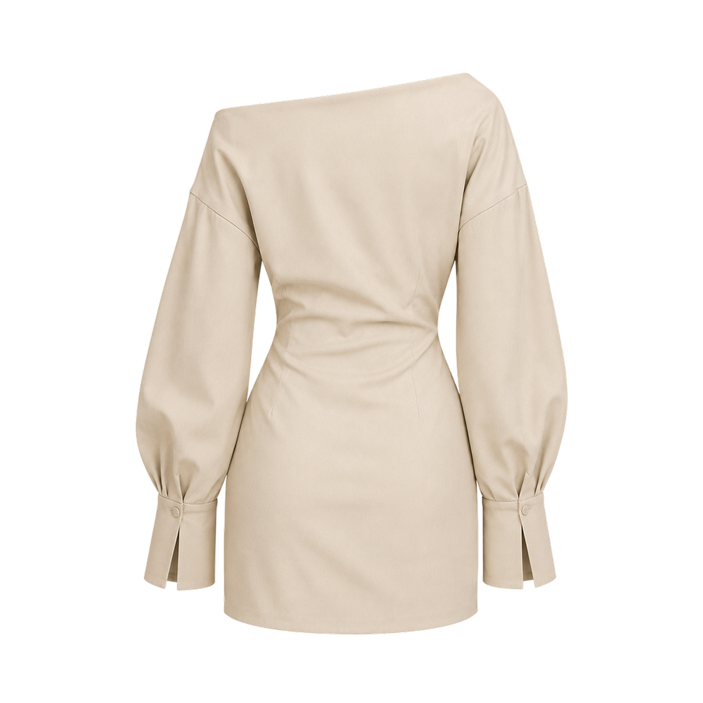 Valeria Off-Shoulder Tailored Mini Dress - Warm Oat