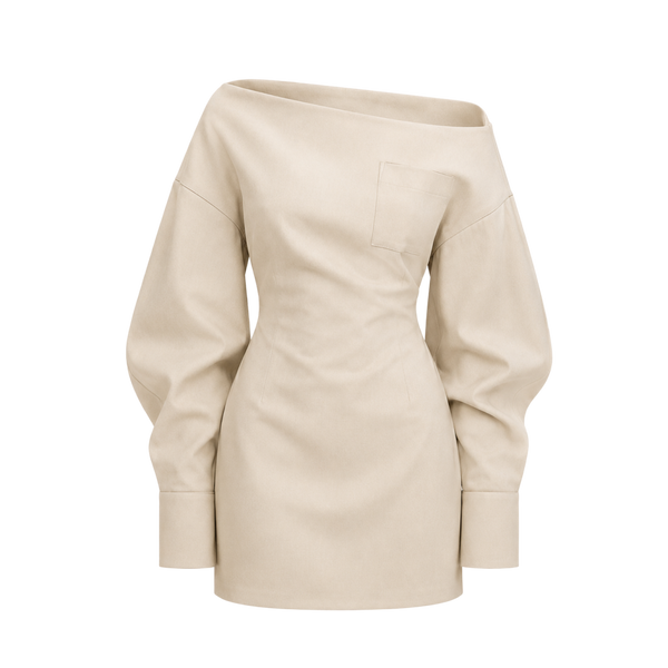 Valeria Off-Shoulder Tailored Mini Dress - Warm Oat