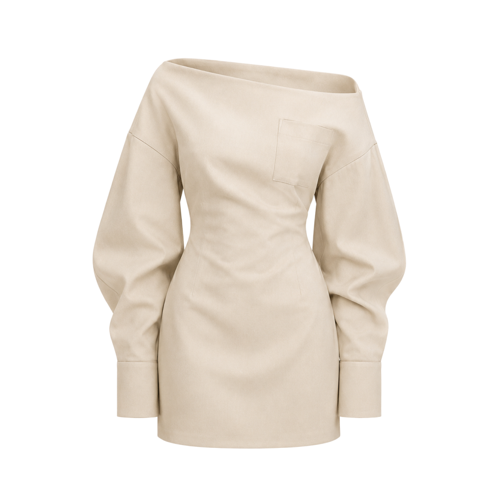 Valeria Off-Shoulder Tailored Mini Dress - Warm Oat