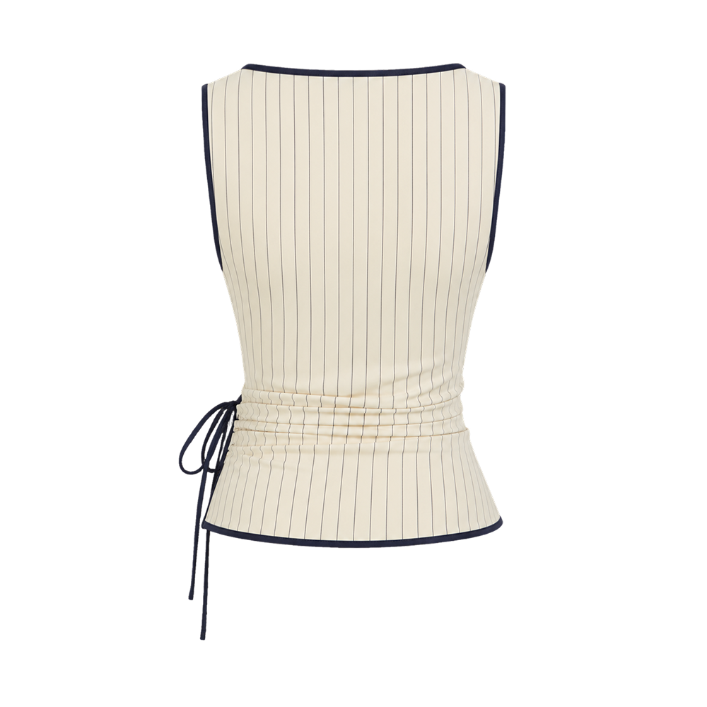 Valeria Pinstripe Asymmetric Wrap Top - Ivory Pinstripe