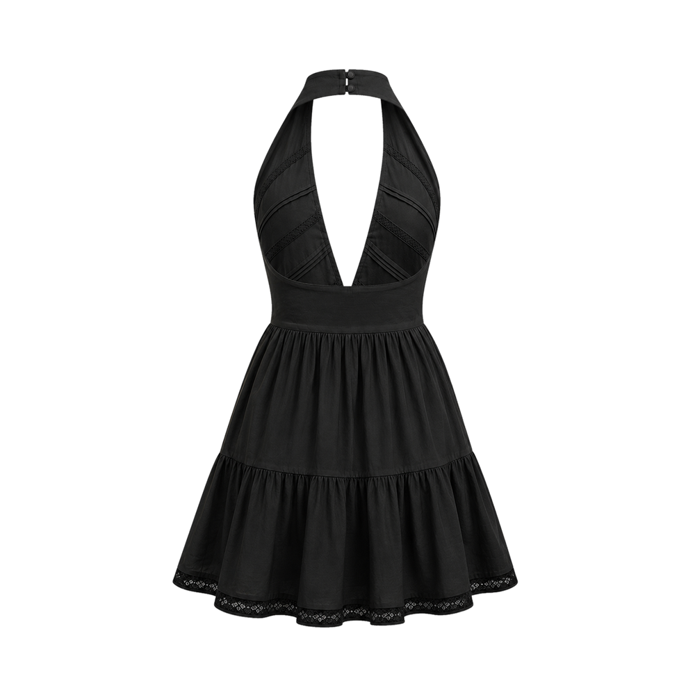 Valeria Twisted Halter Mini Dress - Black