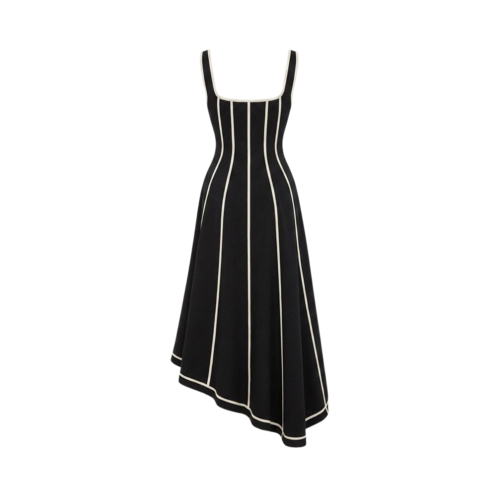 Valeria Contrast Panel Midi Dress - Black Ivory