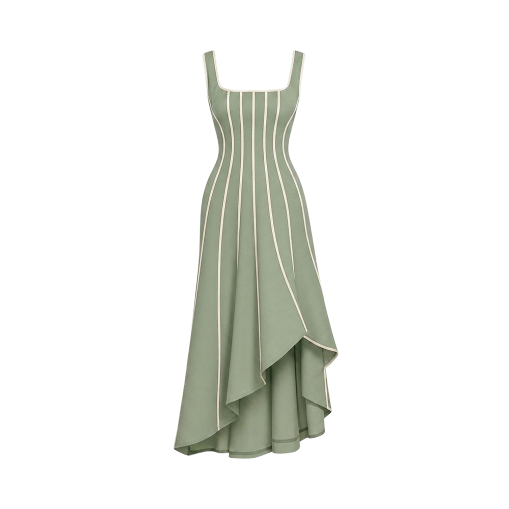 Valeria Contrast Panel Midi Dress - Sage Ivory