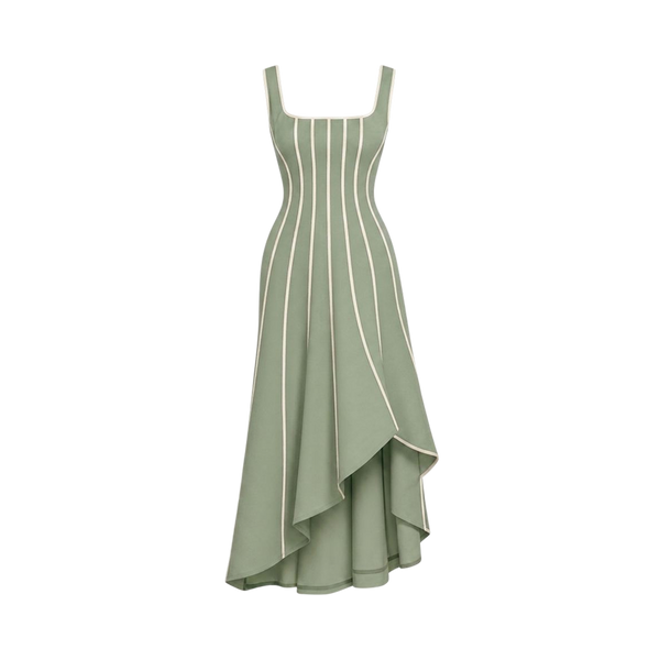 Valeria Contrast Panel Midi Dress - Sage Ivory