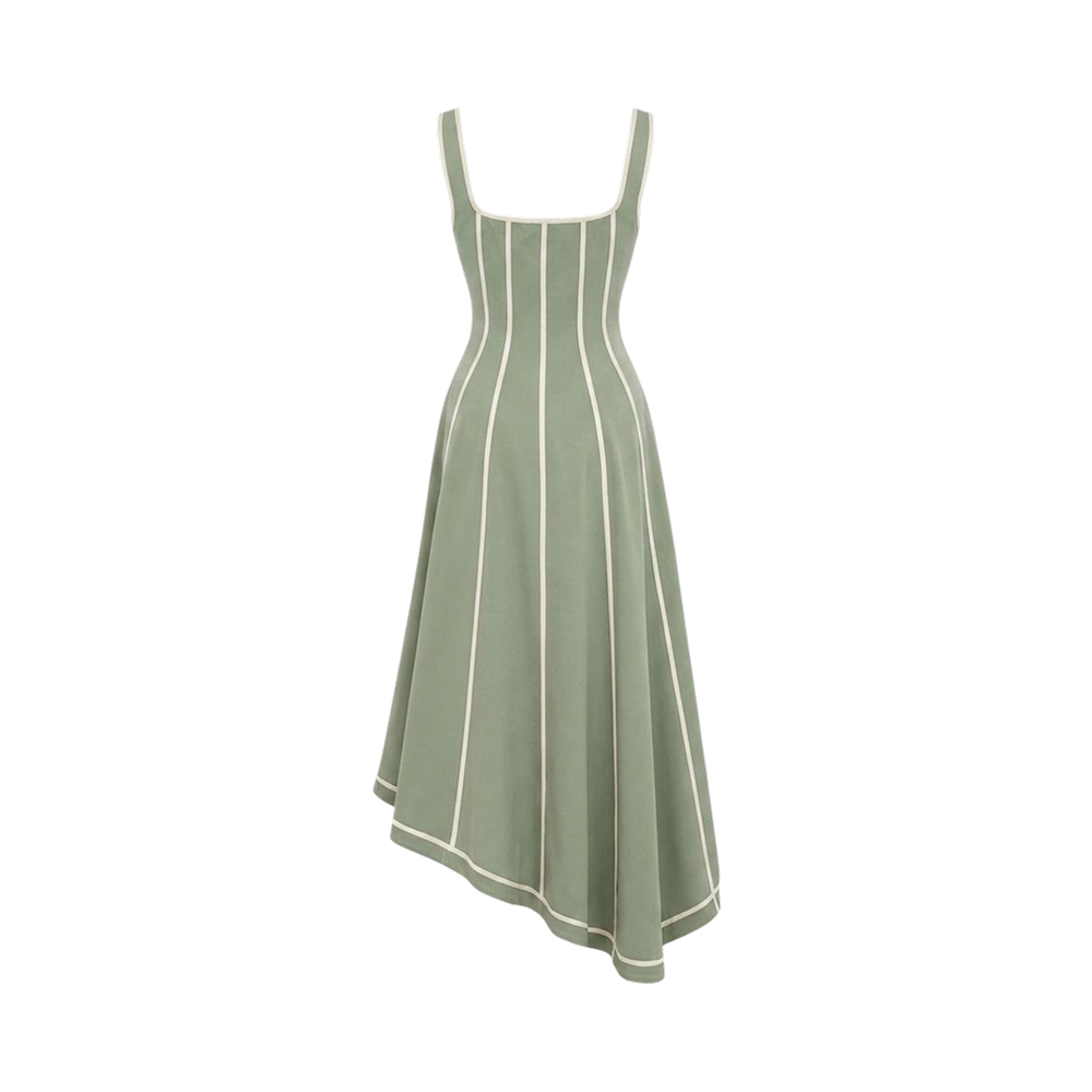Valeria Contrast Panel Midi Dress - Sage Ivory