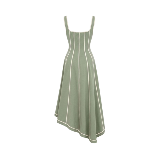 Valeria Contrast Panel Midi Dress - Sage Ivory