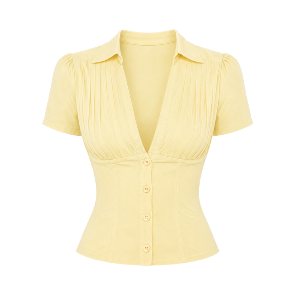 Valeria Pleated Plunge Shirt - Butter Yellow